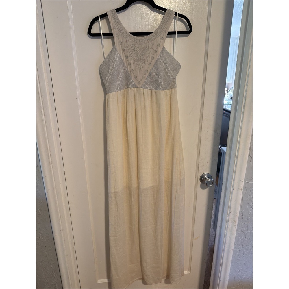 Flying Tomato Womens Large Maxi Dress Beige Adjustable Straps Hippie Boho Lined